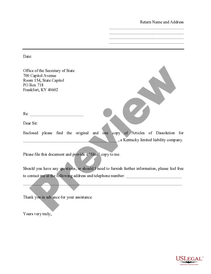 Preview Kentucky Dissolution Package to Dissolve Limited Liability Company LLC