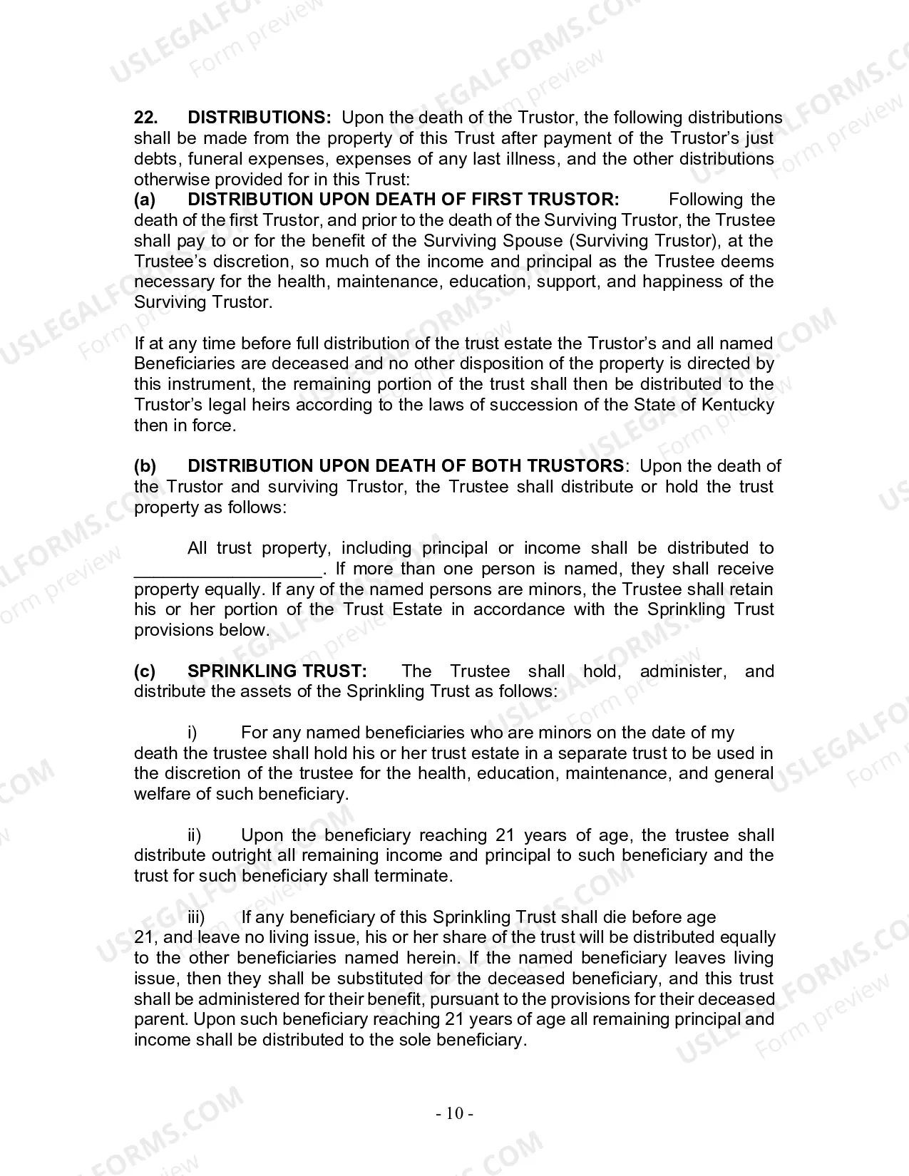 Preview Revocable Living Trust for Husband and Wife with No Children