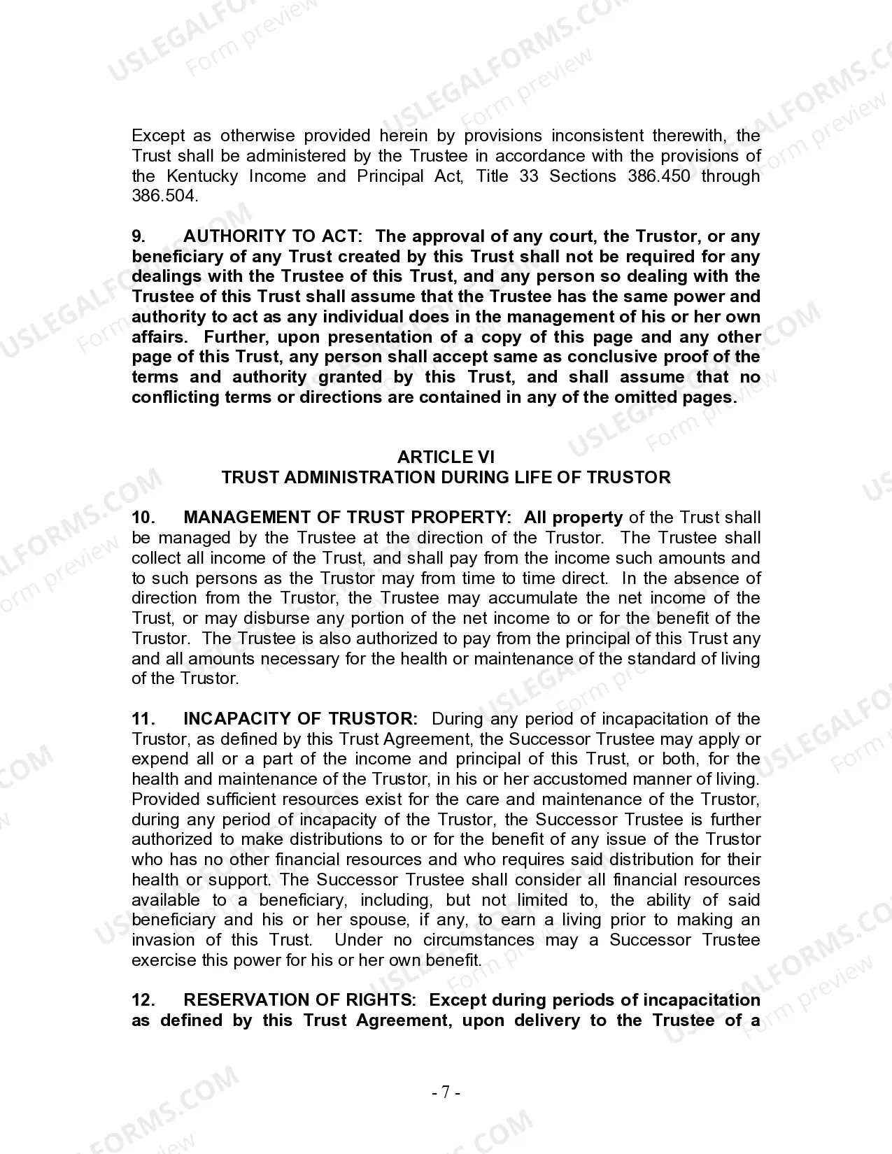 Preview Living Trust for Individual Who is Single, Divorced or Widow (or Widower) with No Children