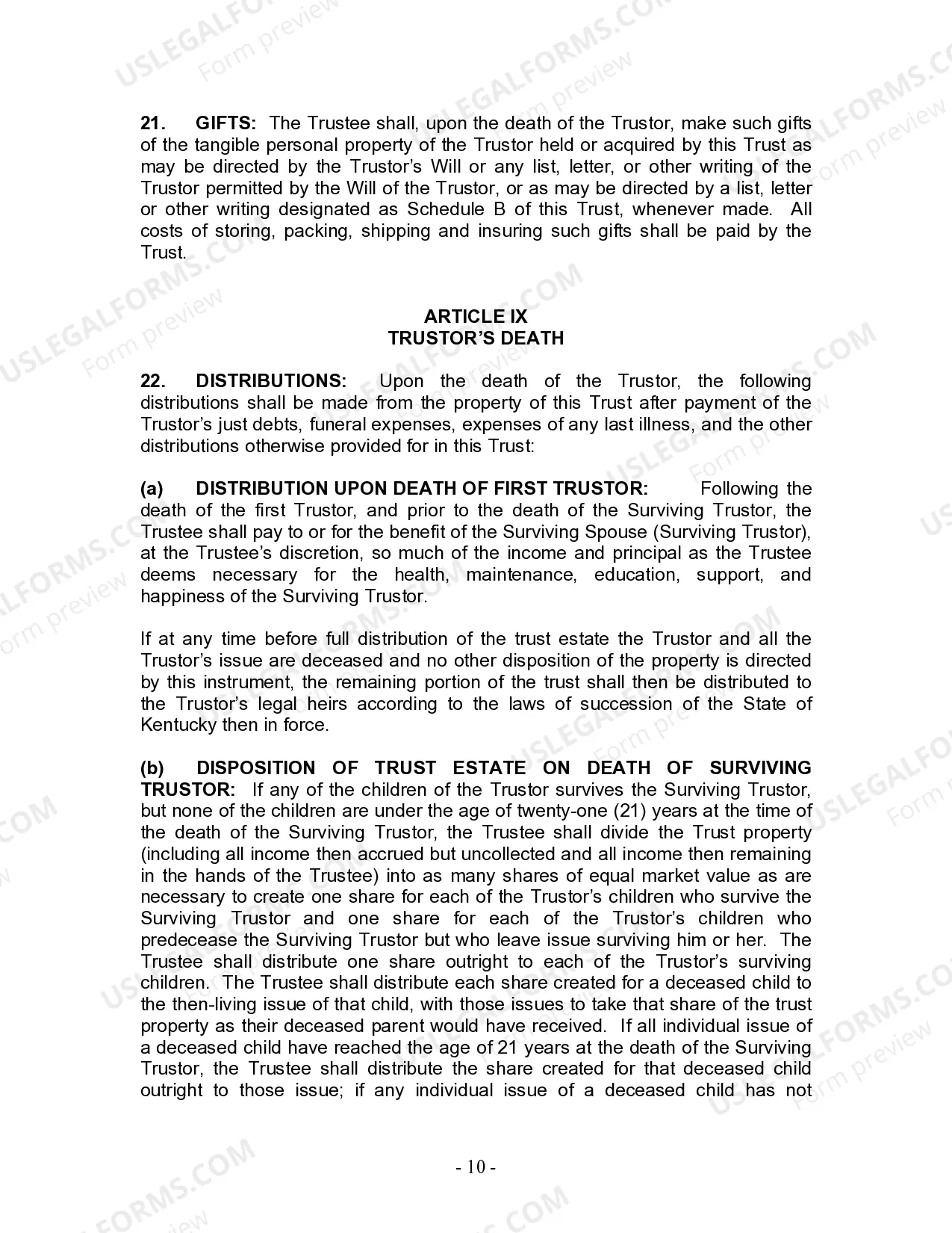 Preview Living Trust for Husband and Wife with Minor and or Adult Children