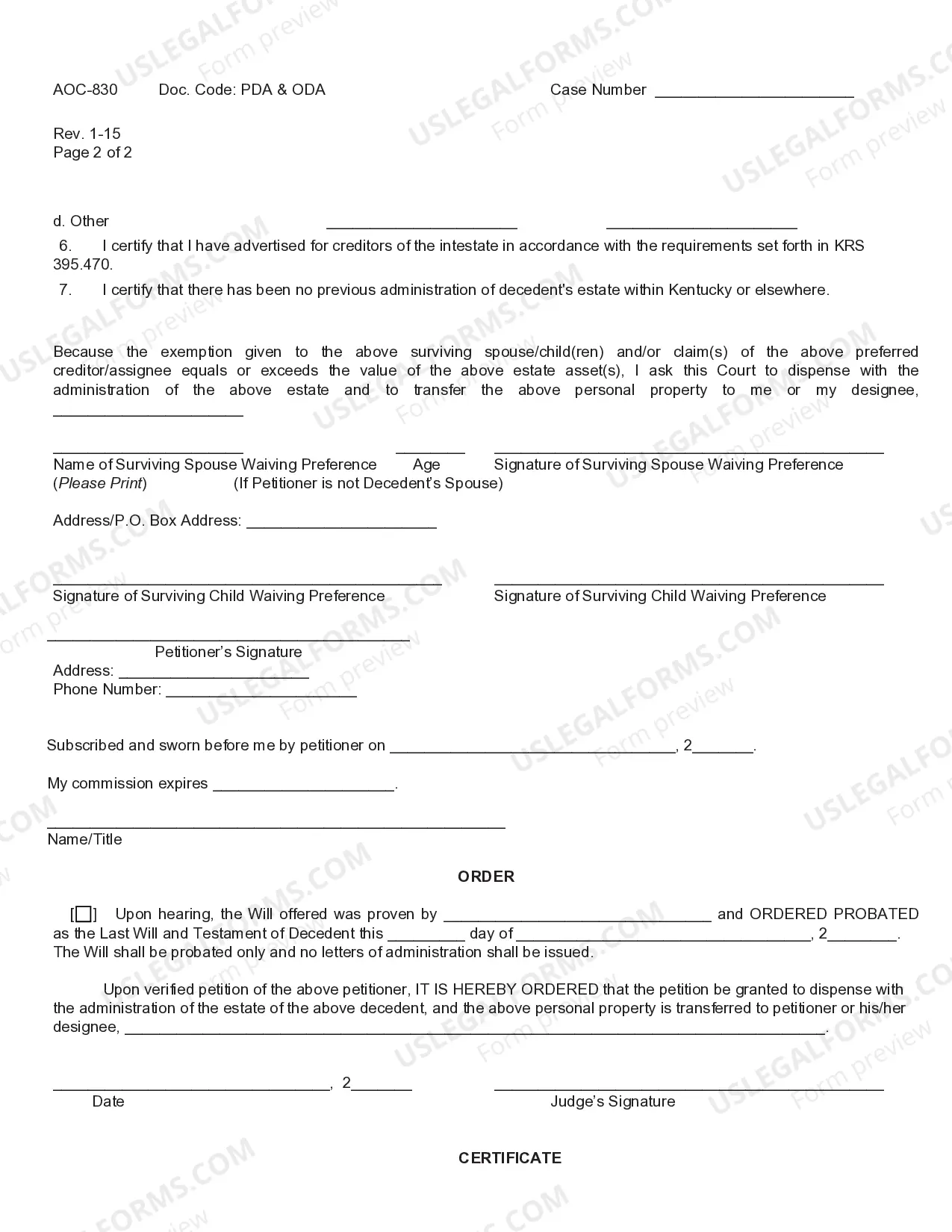 Preview Summary Administration Package for Small Estates