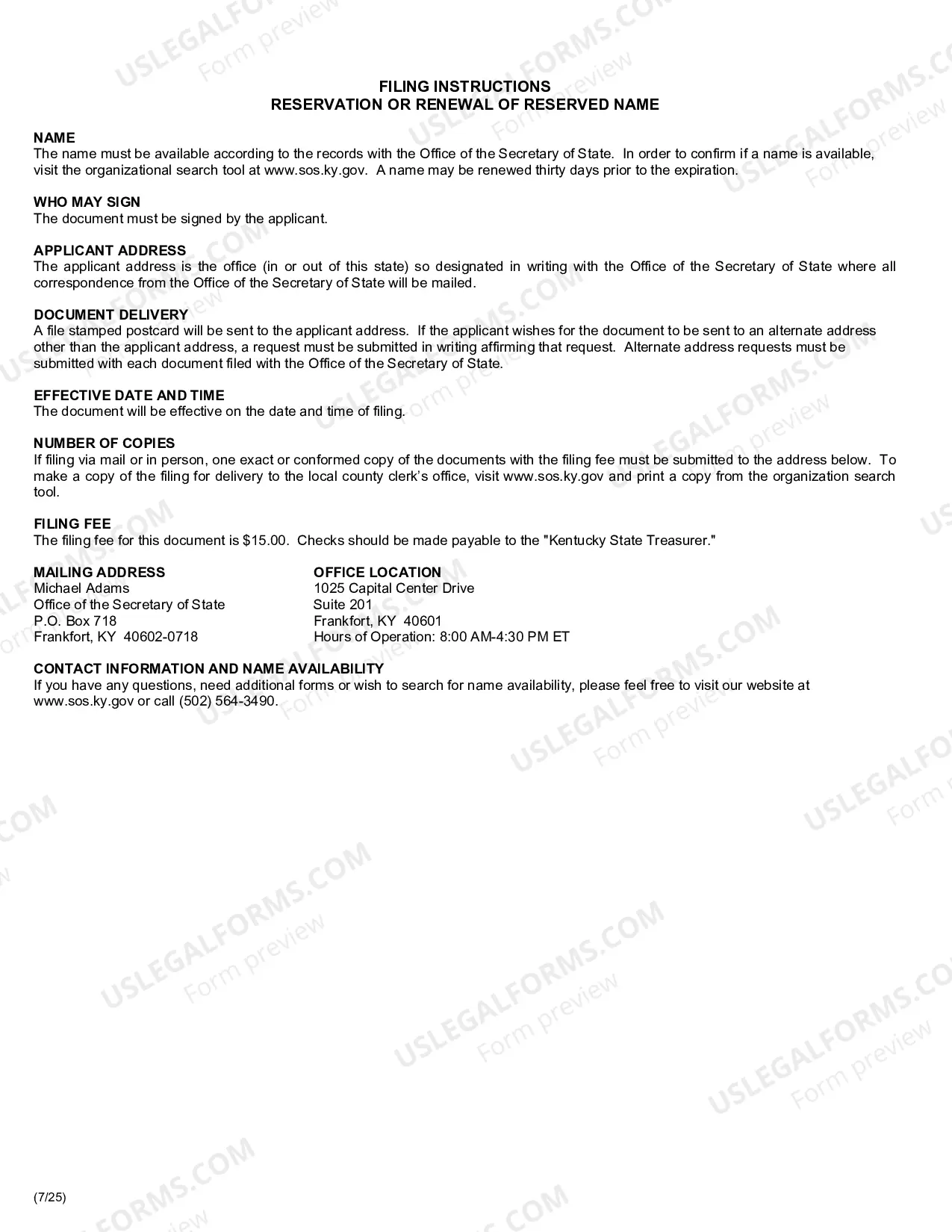 Preview Application of Name Reservation