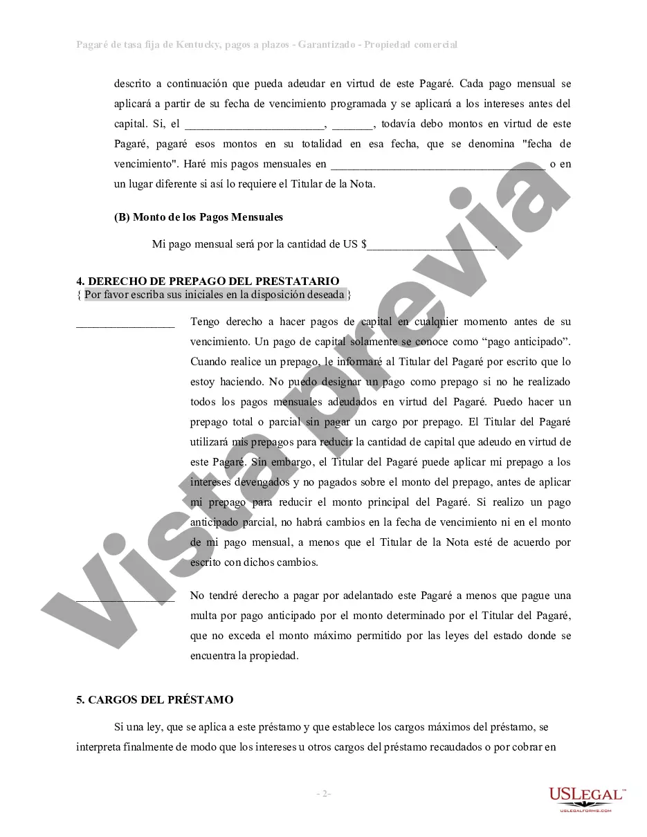 Louisville Pagaré de tasa fija a plazos de Kentucky garantizado por bienes  raíces comerciales | US Legal Forms