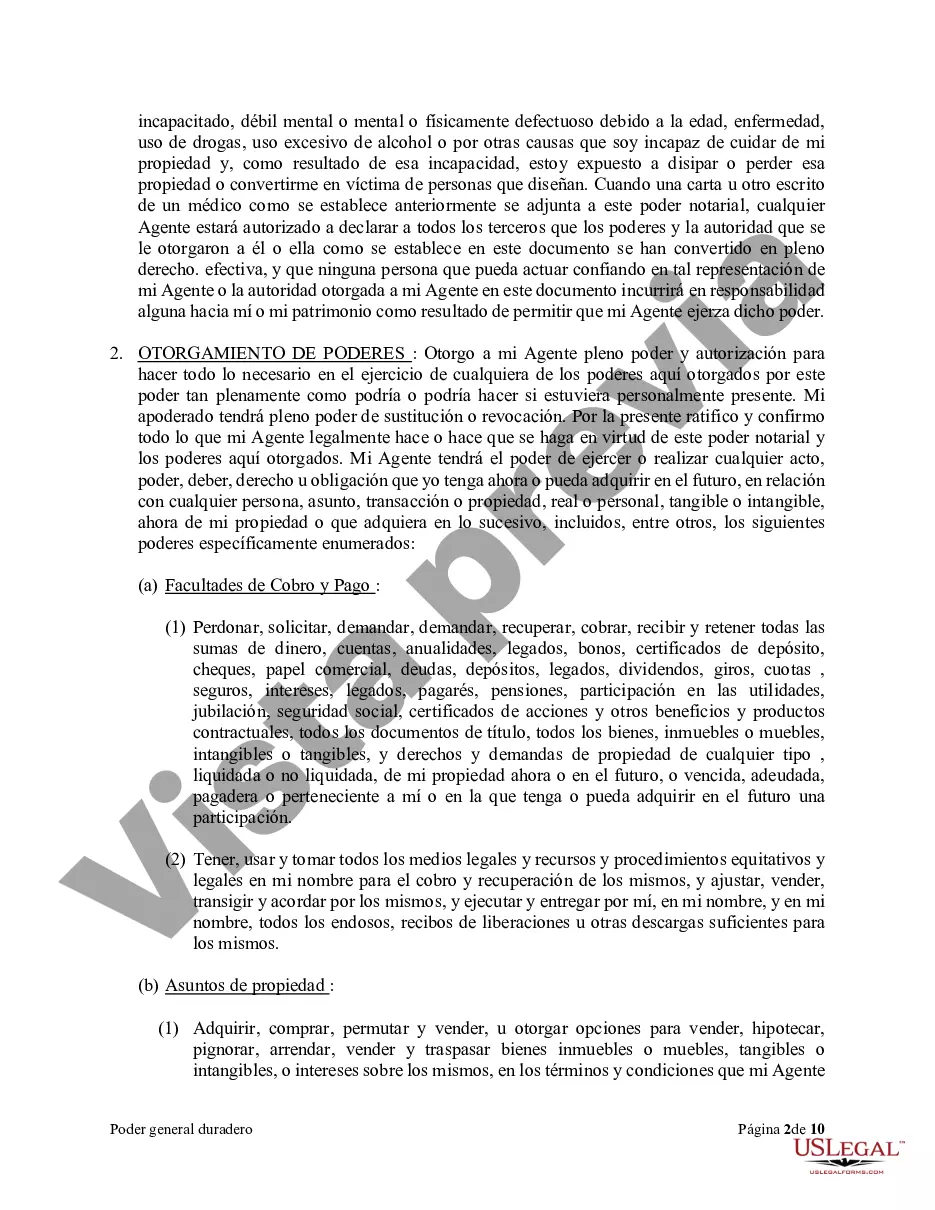 Preview Poder general duradero para la propiedad y las finanzas o efectivo financiero en caso de incapacidad