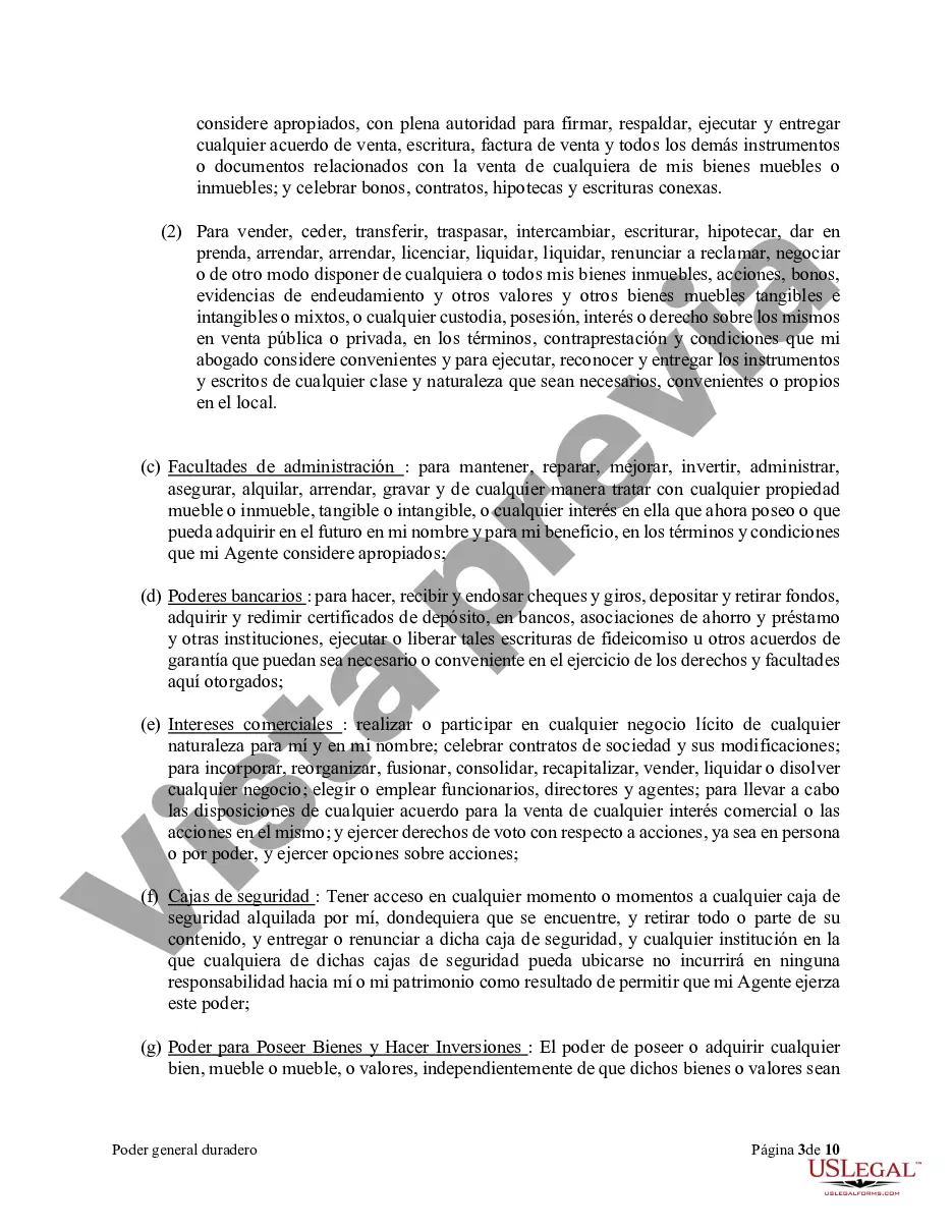 Preview Poder general duradero para la propiedad y las finanzas o efectivo financiero en caso de incapacidad
