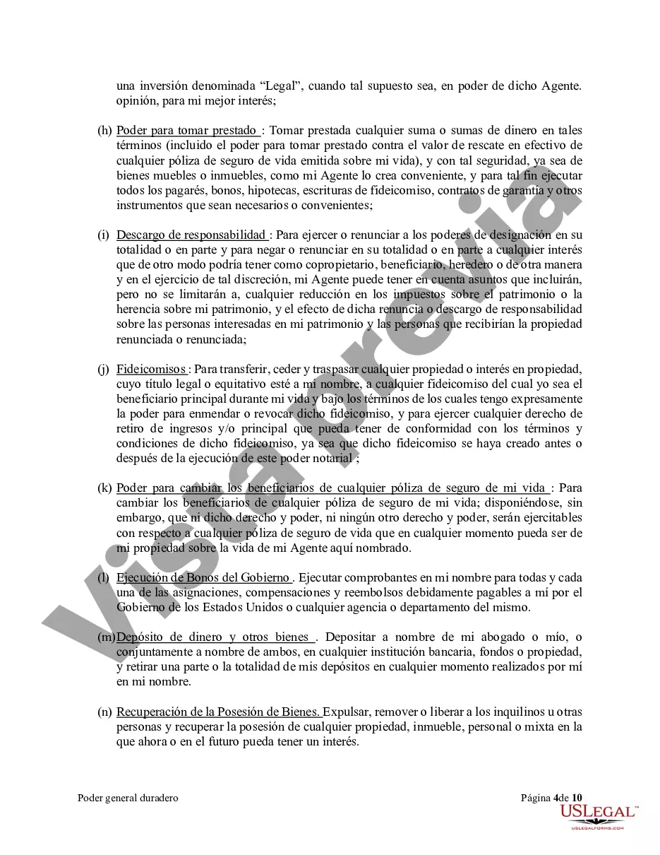 Preview Poder general duradero para la propiedad y las finanzas o efectivo financiero en caso de incapacidad