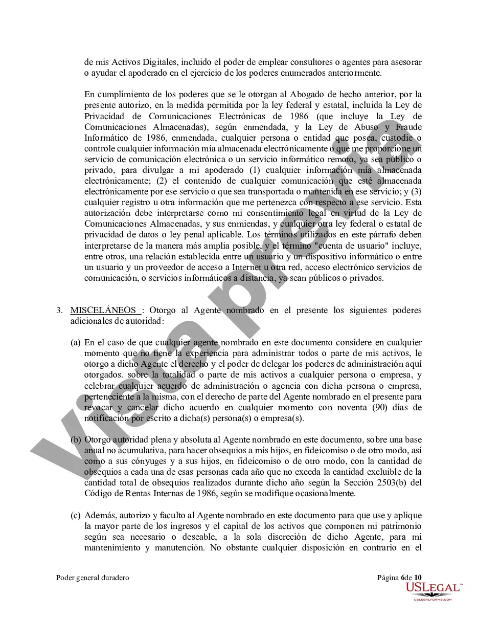 Preview Poder general duradero para la propiedad y las finanzas o efectivo financiero en caso de incapacidad