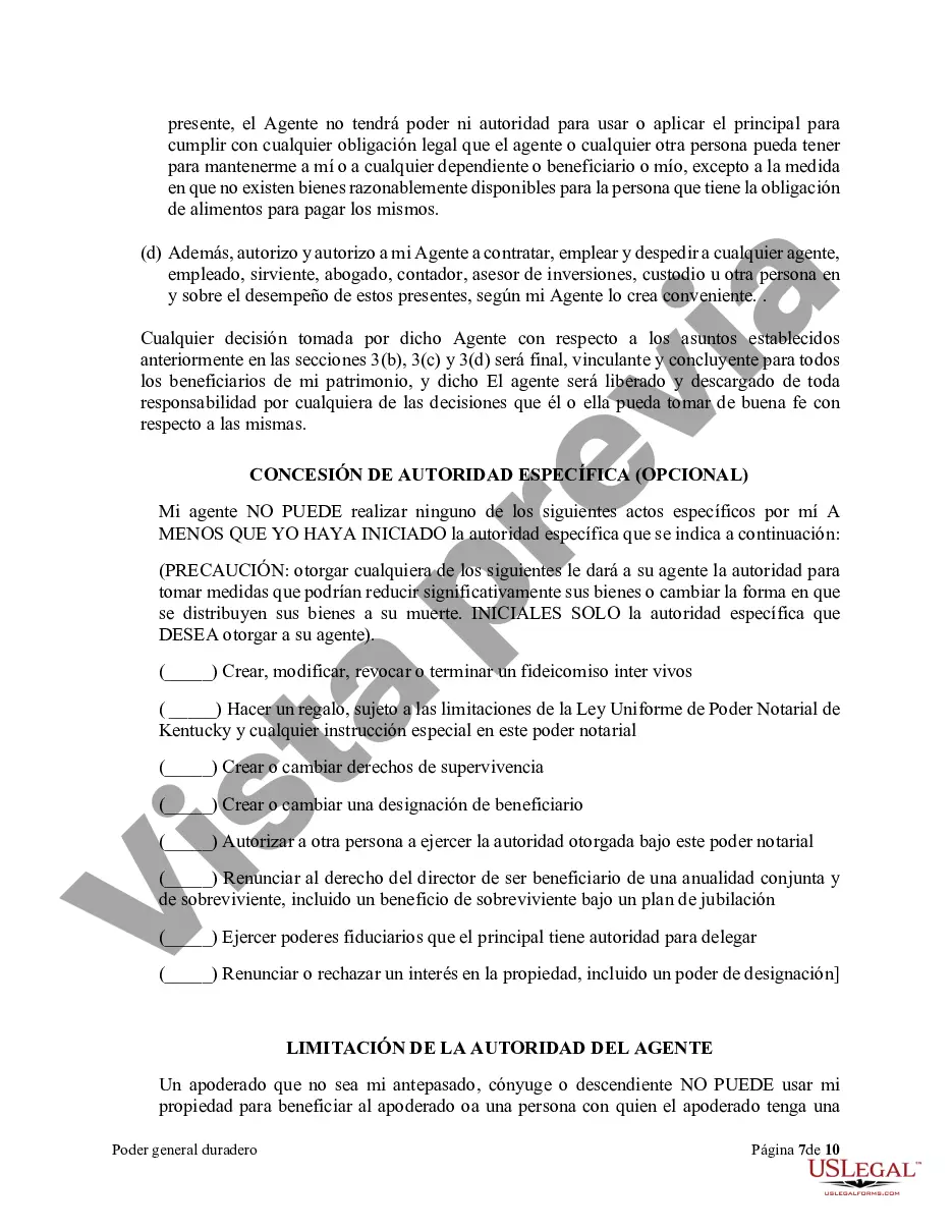 Preview Poder general duradero para la propiedad y las finanzas o efectivo financiero en caso de incapacidad