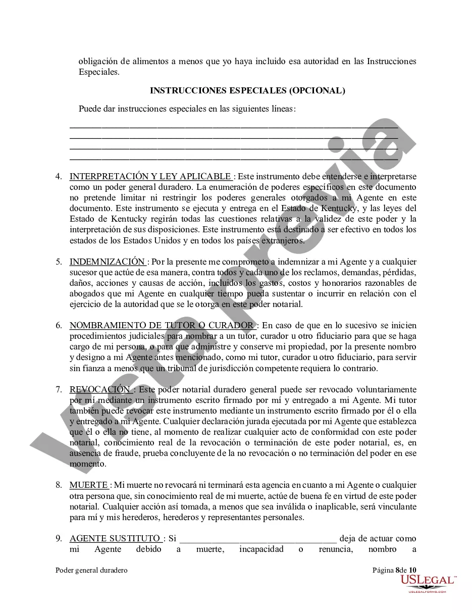 Preview Poder general duradero para la propiedad y las finanzas o efectivo financiero en caso de incapacidad