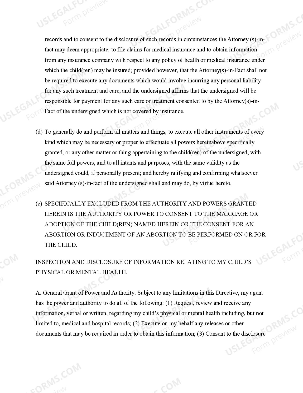 Preview General Power of Attorney for Care and Custody of Child or Children