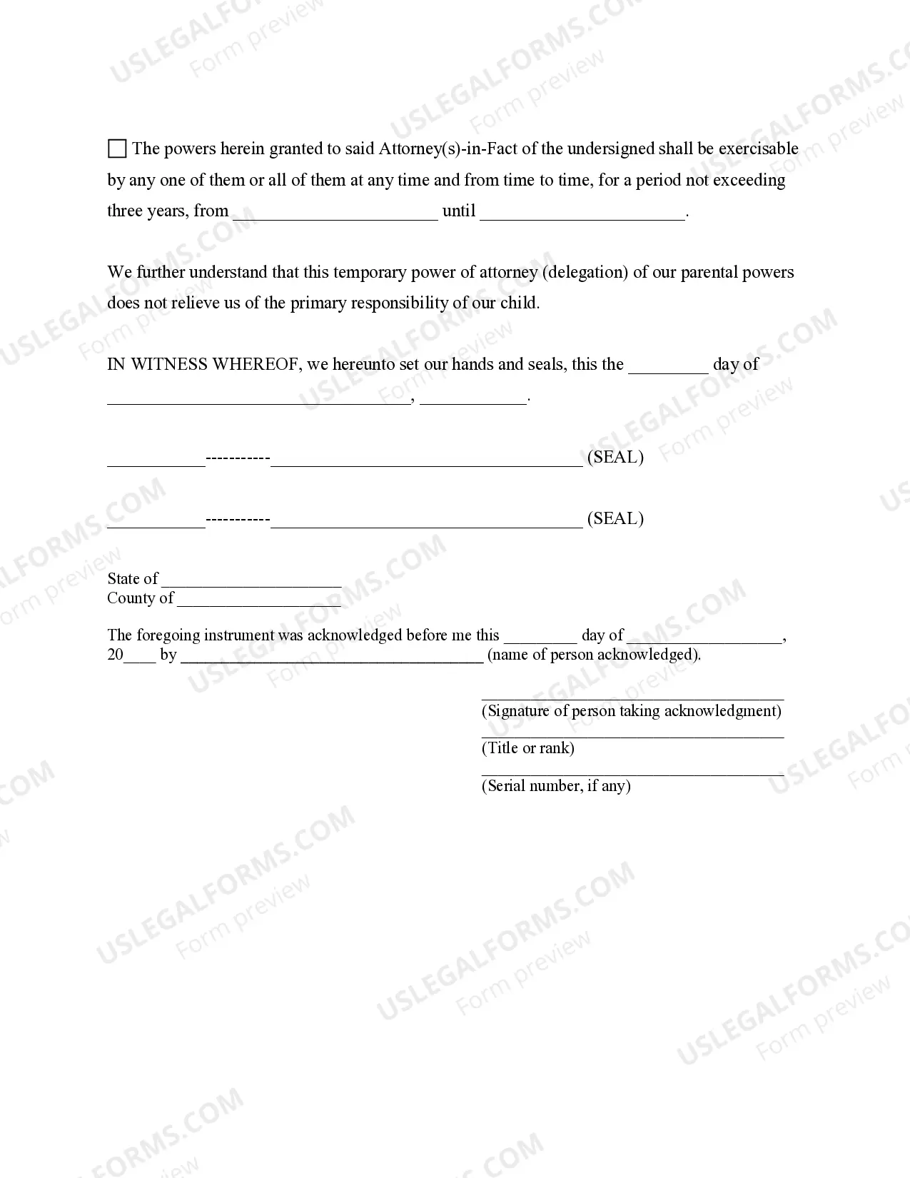 Preview General Power of Attorney for Care and Custody of Child or Children