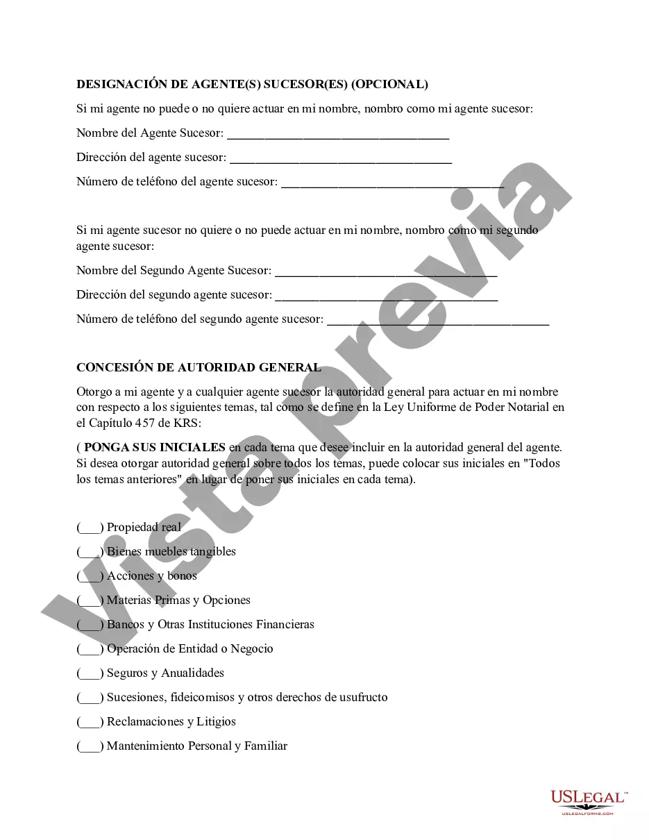 Preview Poder notarial general estatutario - Kentucky