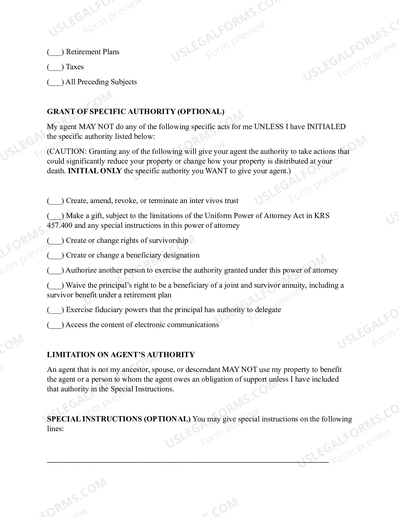 Preview Statutory General Power of Attorney - Kentucky