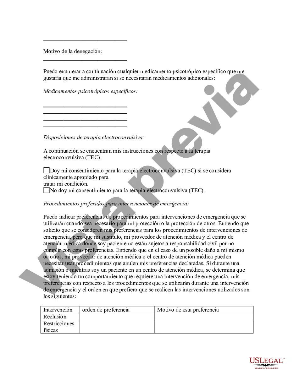 Preview Directiva anticipada legal de Kentucky para el cuidado de la salud mental