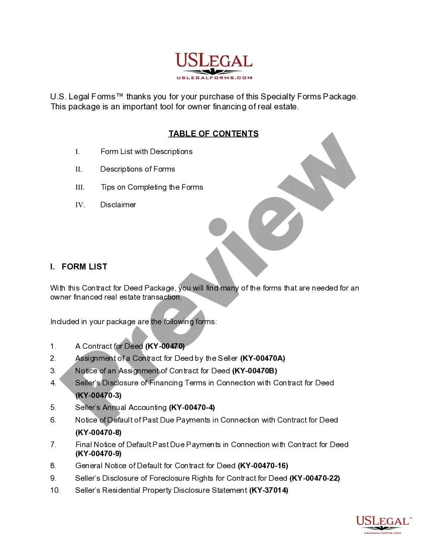 Preview Kentucky Contract for Deed Package