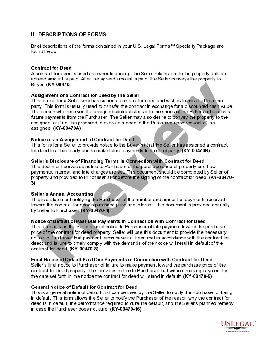 Preview Kentucky Contract for Deed Package