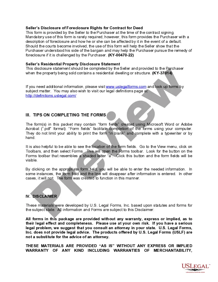 Preview Kentucky Contract for Deed Package