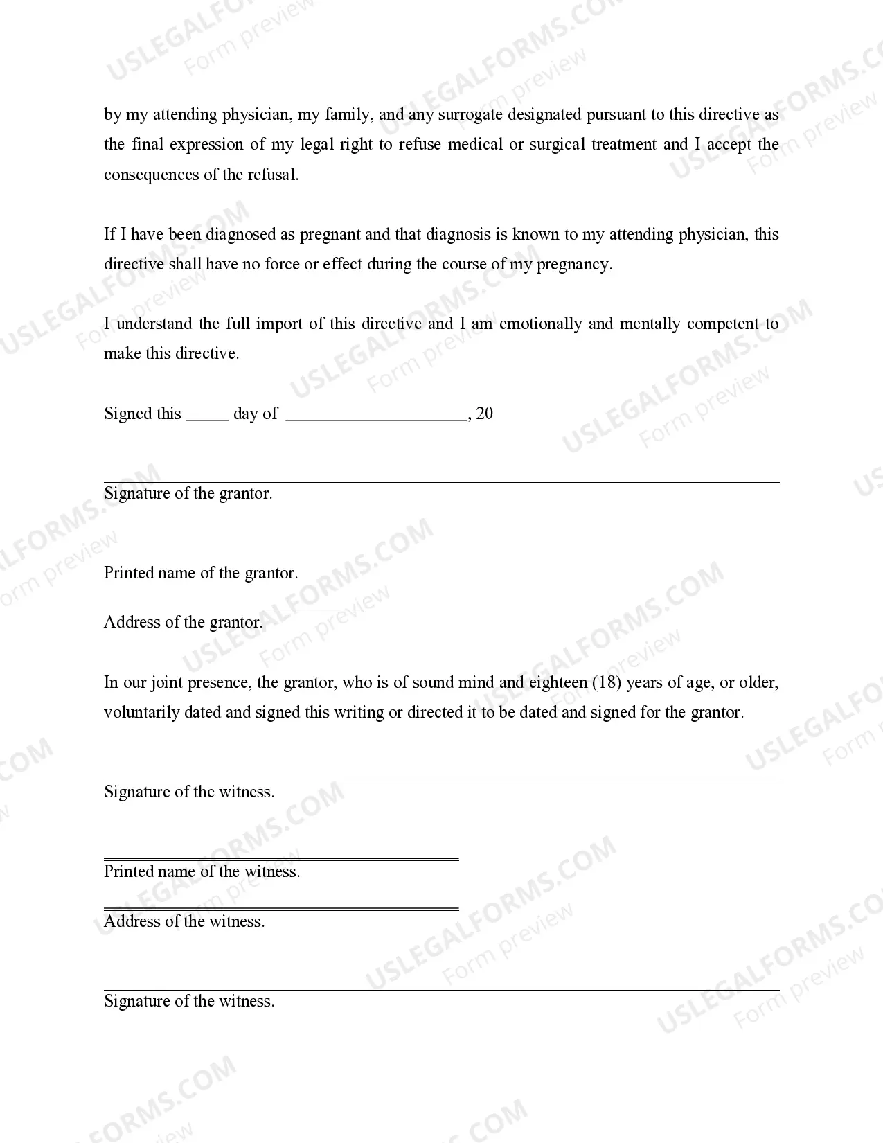 Preview Statutory Health Care Directive / Living Will