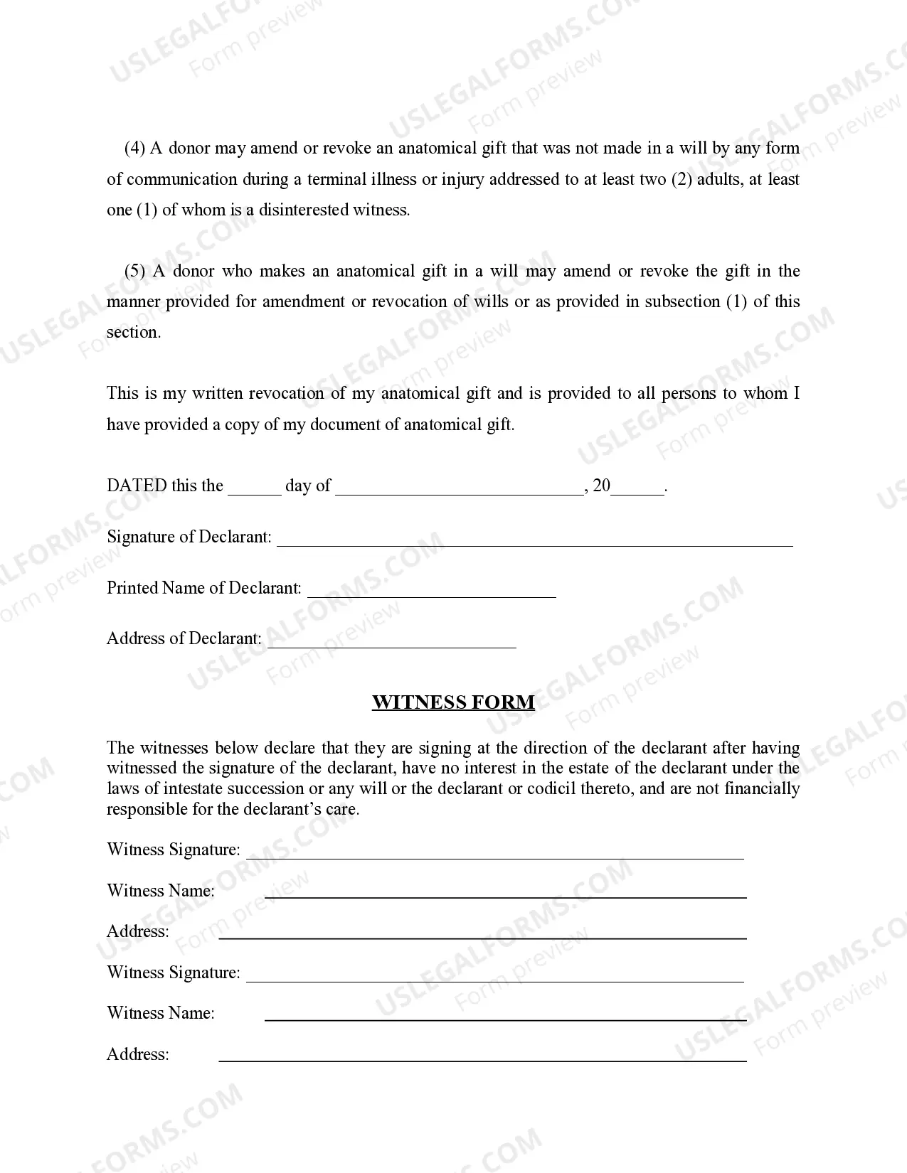 Preview Revocation of Anatomical Gift Donation