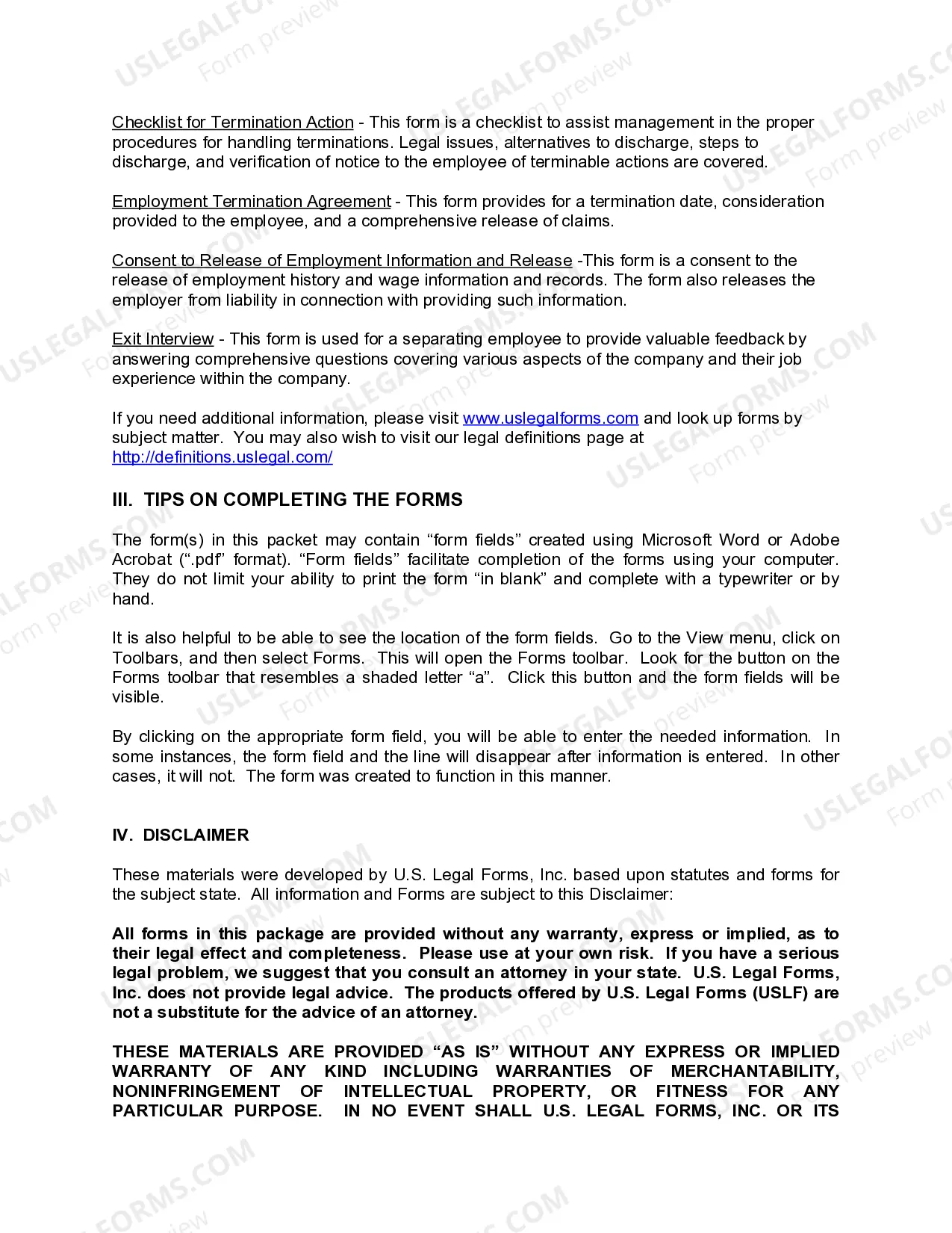 Preview Kentucky Employment or Job Termination Package