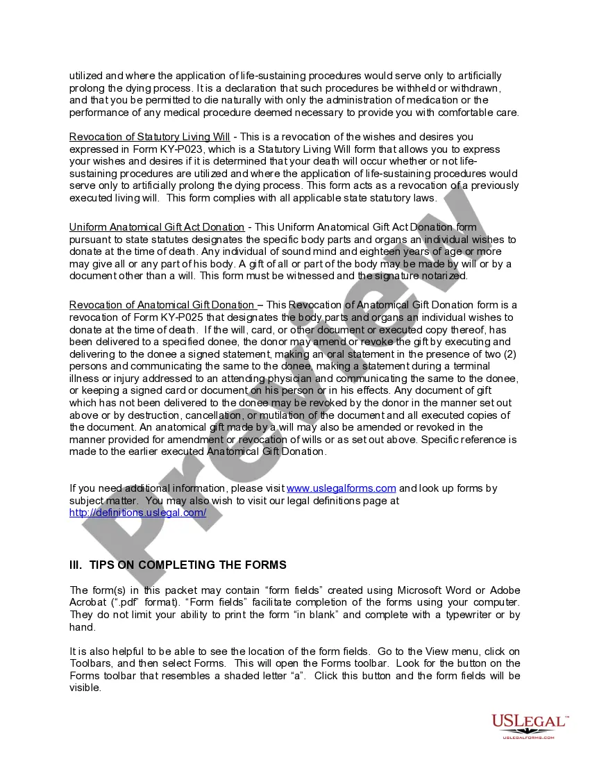 Preview Kentucky Living Wills and Health Care Package