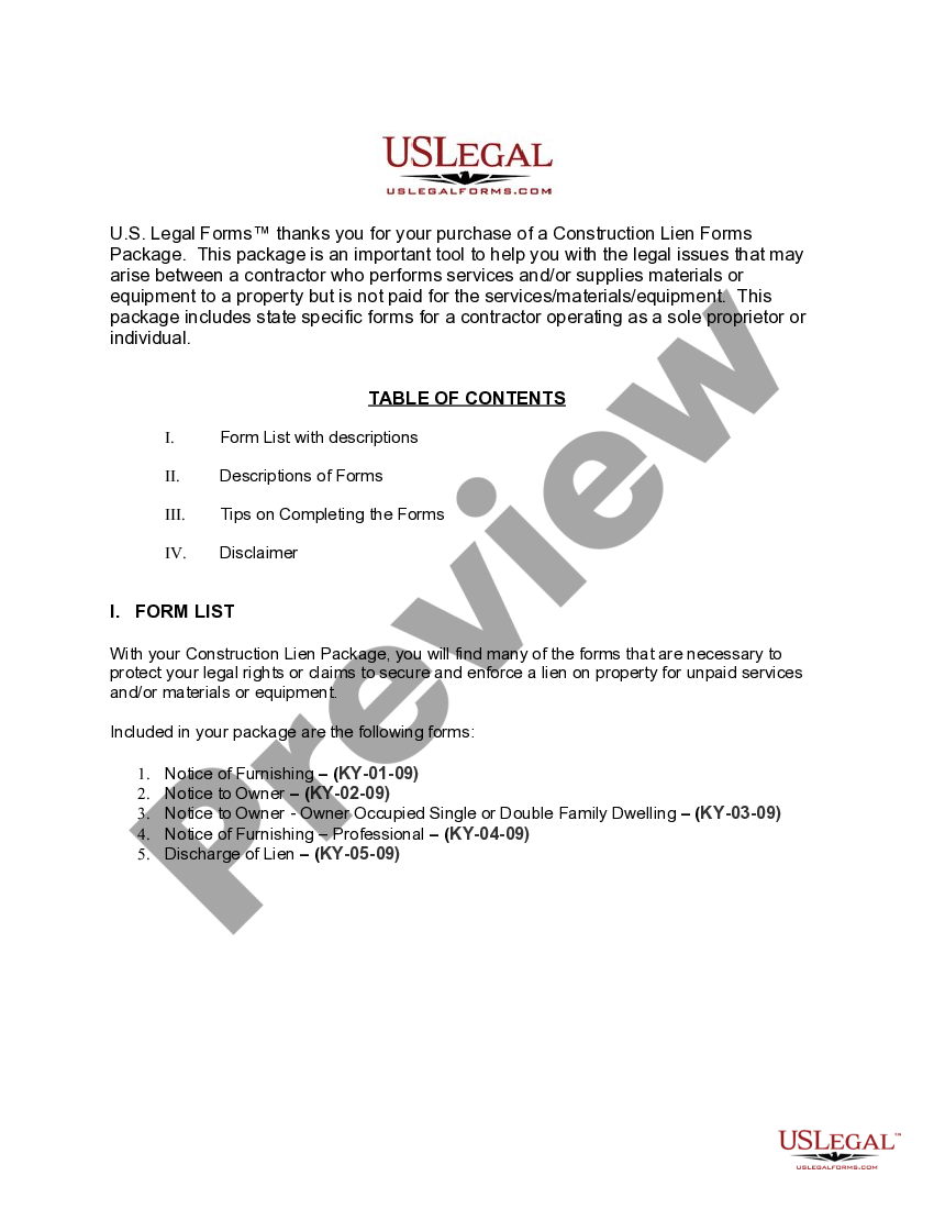 Kentucky Mechanics Lien Form With Decimals US Legal Forms