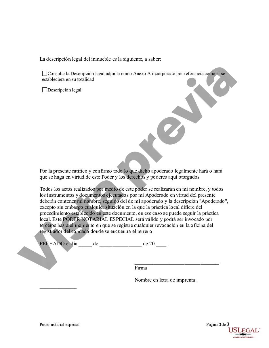 Preview Poder notarial especial o limitado para transacciones de compra de bienes raíces por parte del comprador