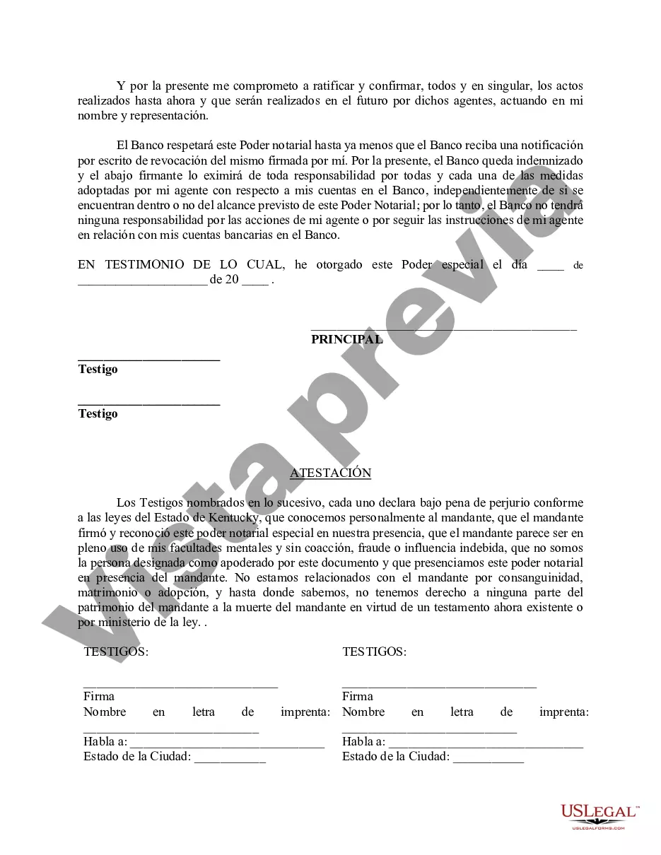 Preview Poder especial duradero para asuntos de cuentas bancarias