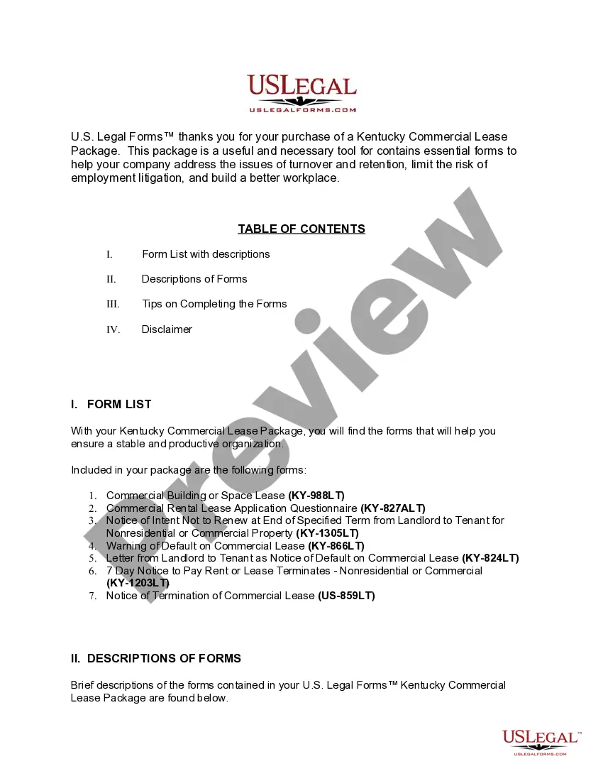 Preview Kentucky Commercial Lease Package