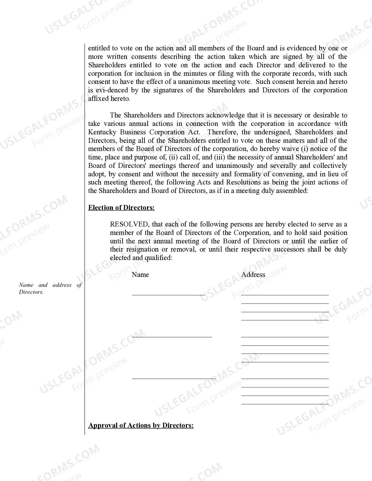 Preview Sample Annual Minutes for a Kentucky Professional Service Corporation