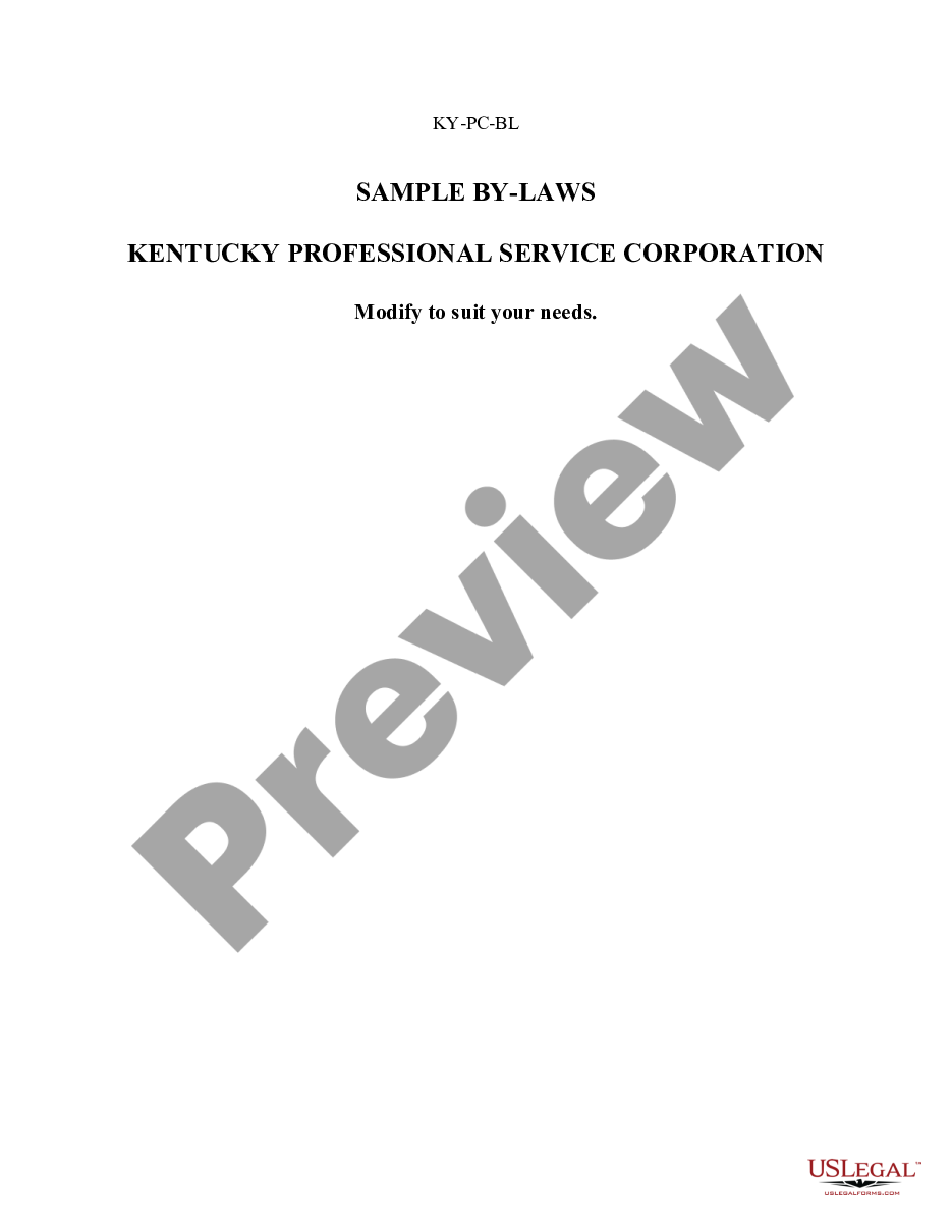 page 0 Sample Bylaws for a Kentucky Professional Service Corporation preview