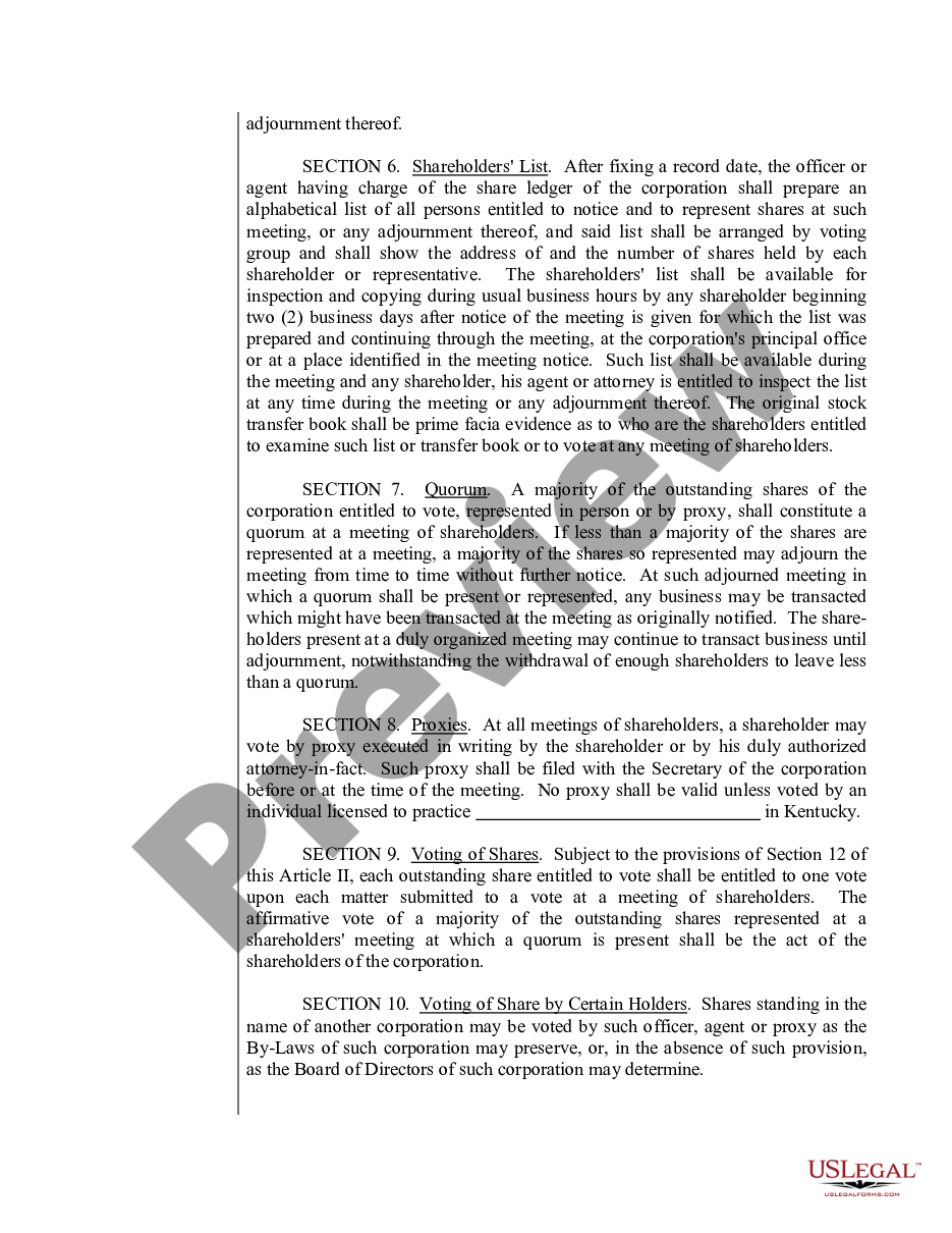 page 3 Sample Bylaws for a Kentucky Professional Service Corporation preview