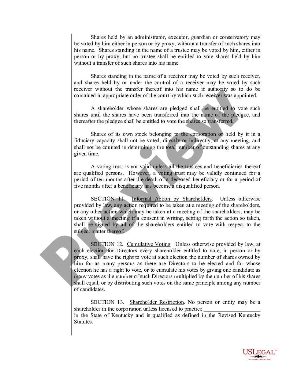 page 4 Sample Bylaws for a Kentucky Professional Service Corporation preview