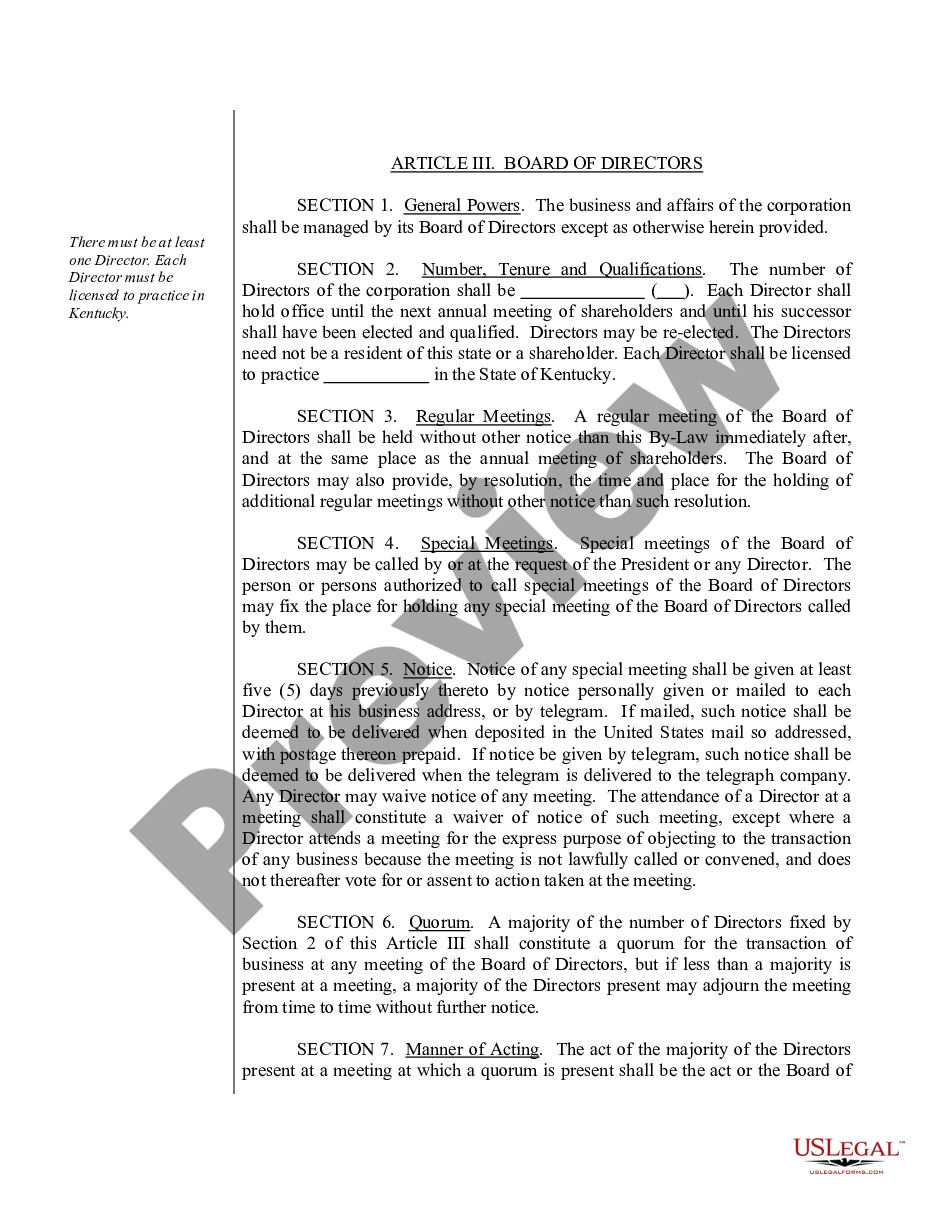 page 5 Sample Bylaws for a Kentucky Professional Service Corporation preview