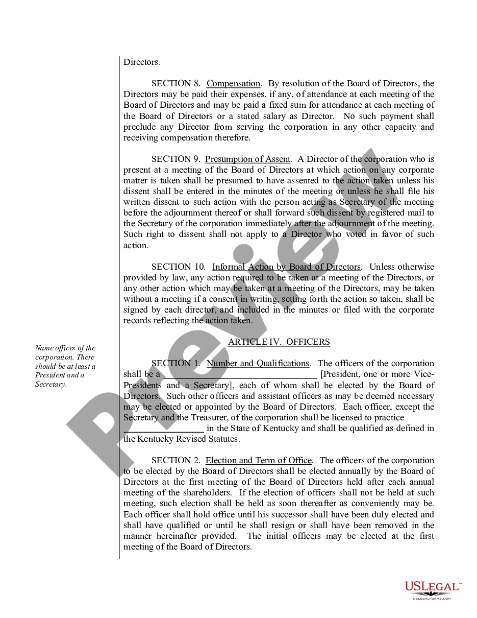 page 6 Sample Bylaws for a Kentucky Professional Service Corporation preview