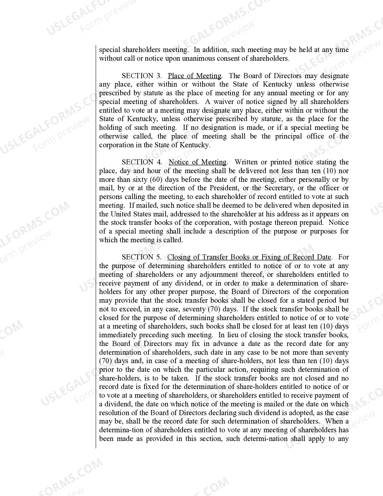 Preview Sample Bylaws for a Kentucky Professional Service Corporation