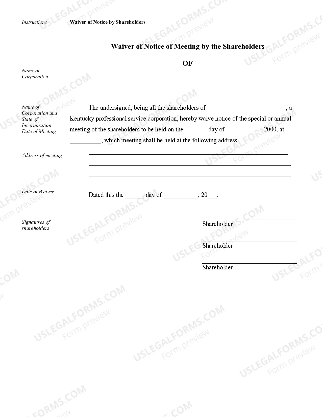 Preview Sample Corporate Records for a Kentucky Professional Service Corporation