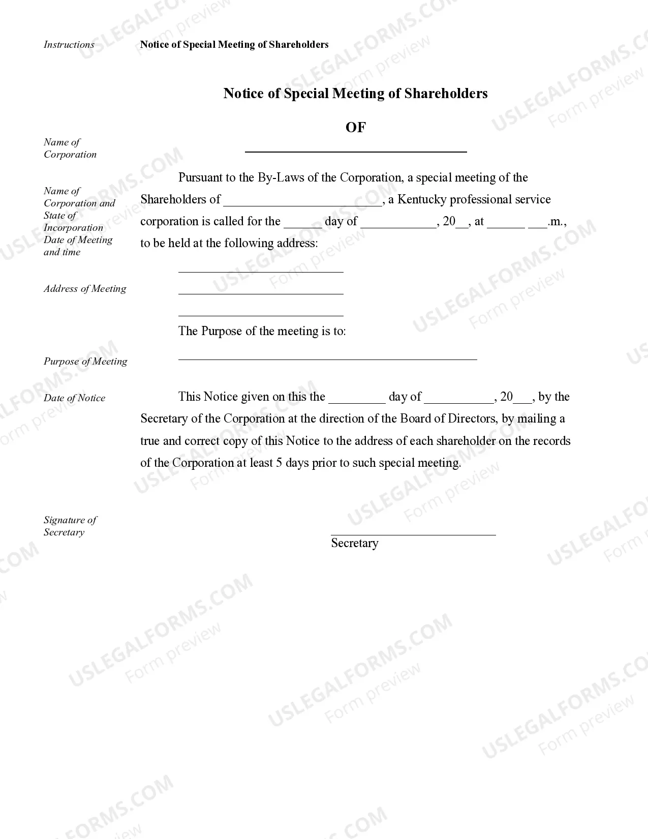 Preview Sample Corporate Records for a Kentucky Professional Service Corporation