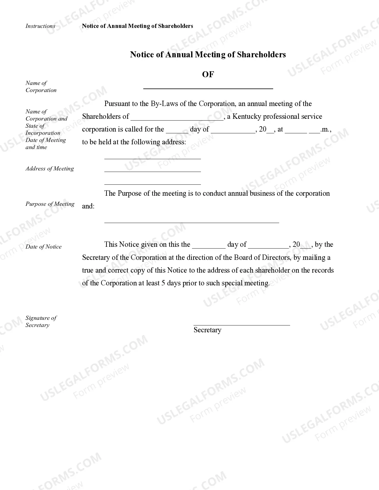 Preview Sample Corporate Records for a Kentucky Professional Service Corporation