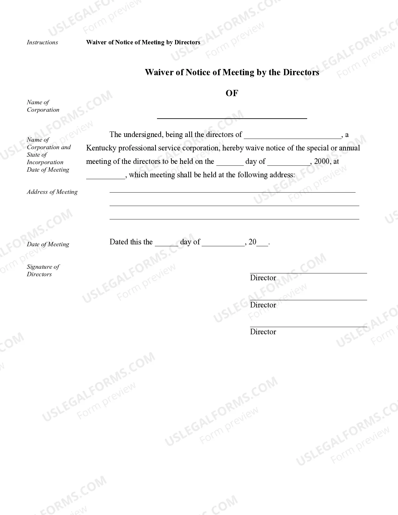 Preview Sample Corporate Records for a Kentucky Professional Service Corporation