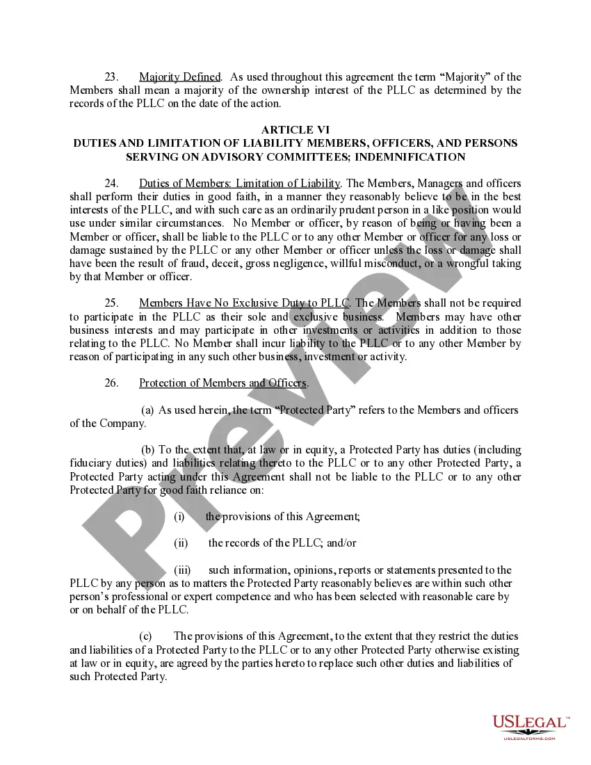 Get Sample Operating Agreement for Professional Limited Liability Company PLLC Preview Sample Operating Agreement for Professional Limited Liability Company PLLC