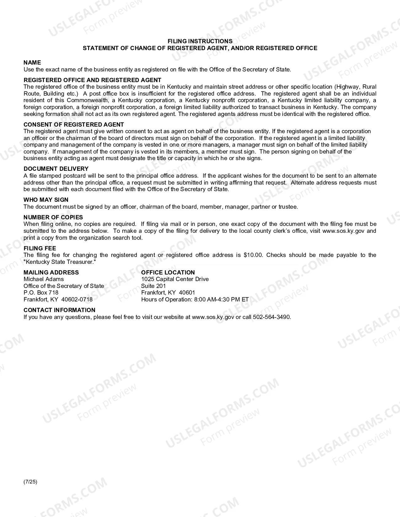 Preview Kentucky Change of Registered Agent