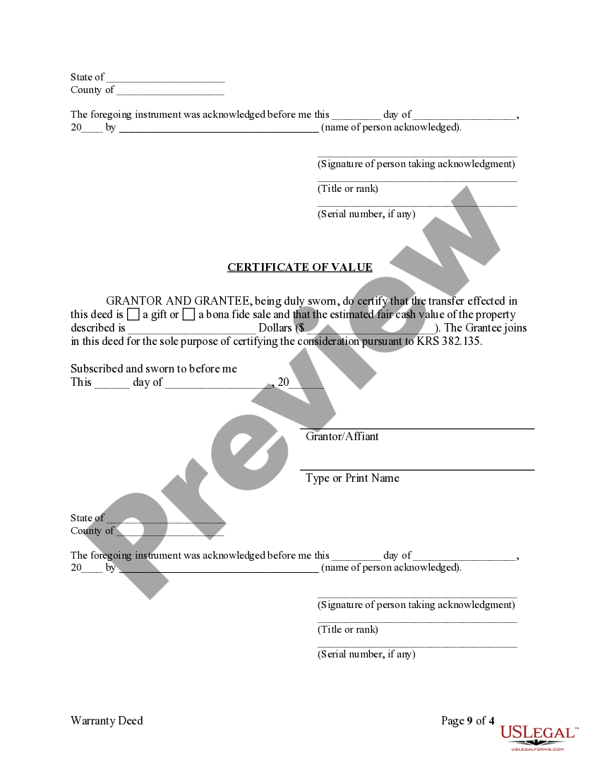 Kentucky Warranty Deed for Husband and Wife Converting Property from