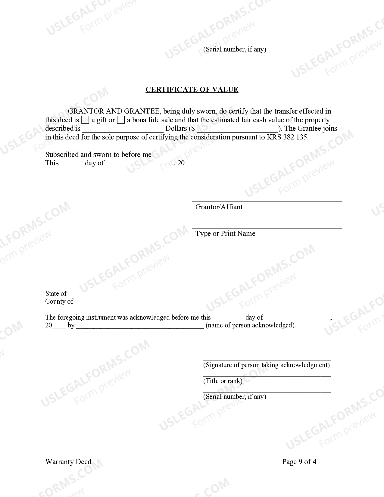 Kentucky Warranty Deed for Separate or Joint Property to Joint Tenancy