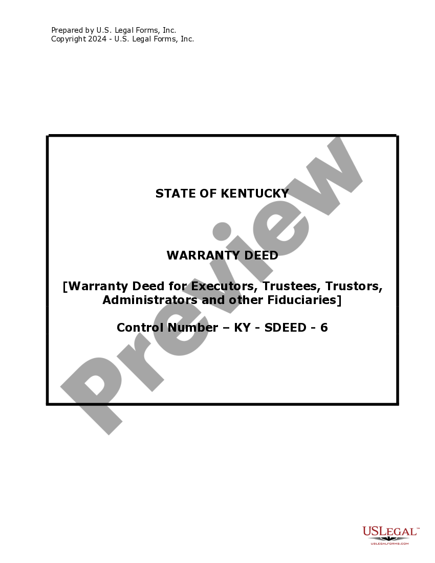 Kentucky Fiduciary Deed for use by Executors, Trustees, Trustors