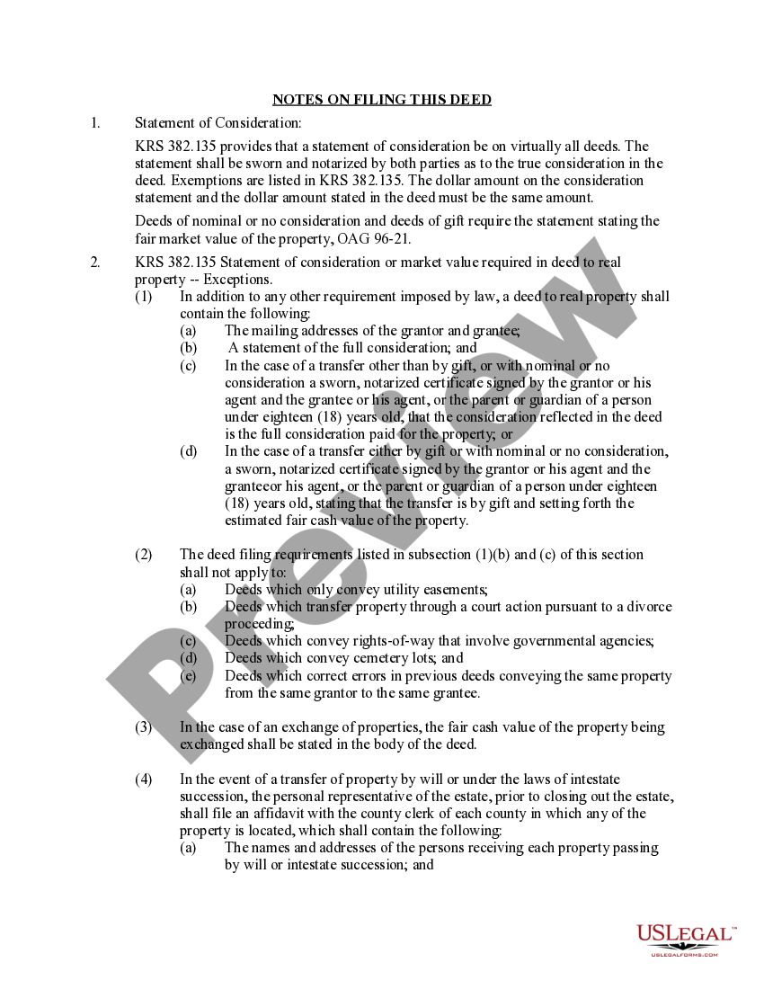 Kentucky Fiduciary Deed for use by Executors, Trustees, Trustors