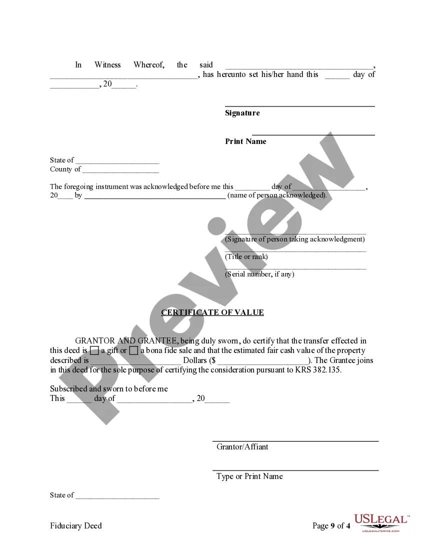 Get Fiduciary Deed for use by Executors, Trustees, Trustors, Administrators and other Fiduciaries Preview Fiduciary Deed for use by Executors, Trustees, Trustors, Administrators and other Fiduciaries