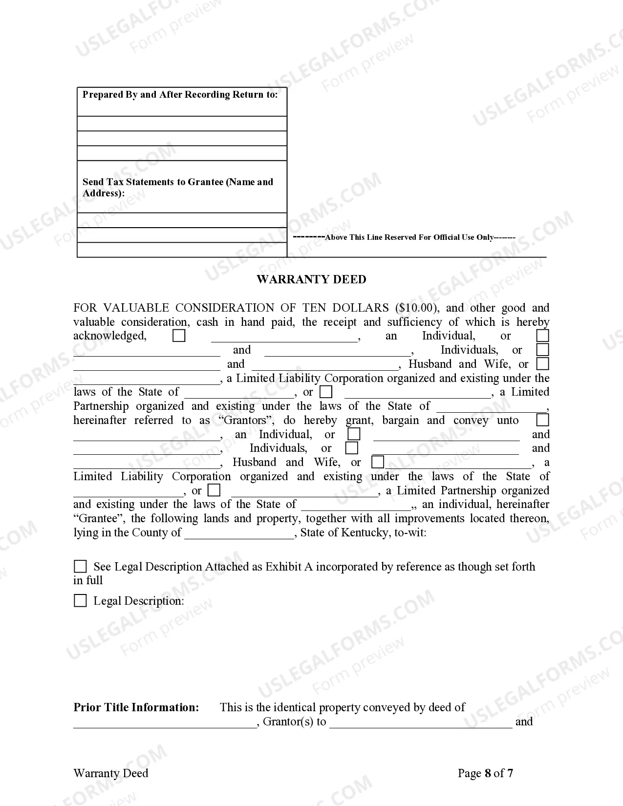 Preview Warranty Deed from Limited Partnership or LLC is the Grantor, or Grantee