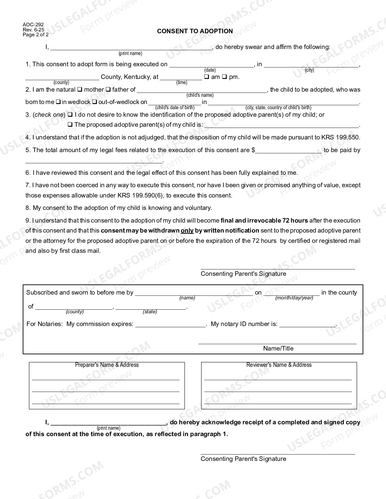 Preview Appearance Waiver and Consent to Adopt