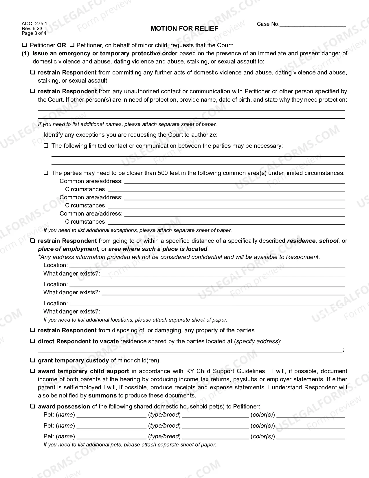 Preview Petition-Motion for Order of Protection